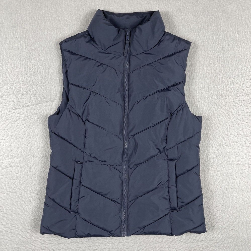 Cole Haan Jacket Womens XS Dark Gray Chevron Puffer Vest Down Feather Coat